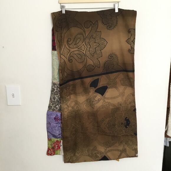 Giardino D'Oriente Lg Rectangle Patch Multicolor 100% Silk Scarf Made in Italy - Picture 3 of 15